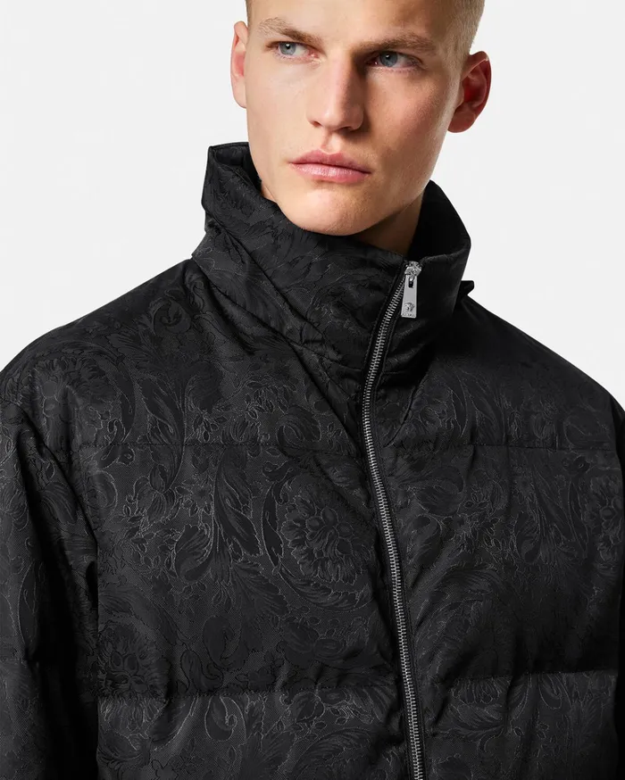 Versace Barocco Silhouette Puffer Jacket Black Men Jackets and Coats
