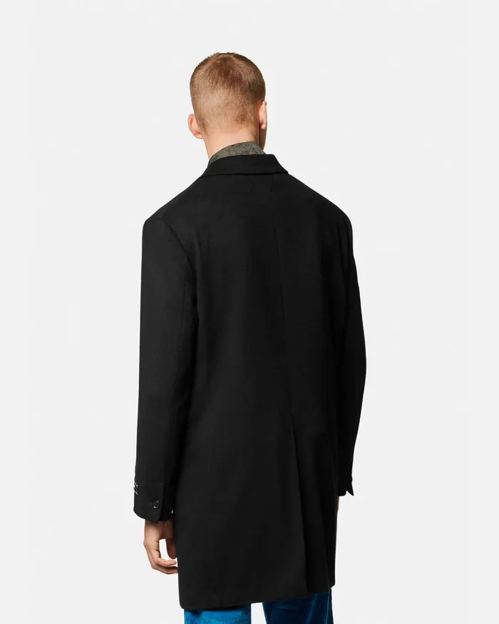 Versace Barocco SingleBreasted Long Coat Black Men Jackets and Coats