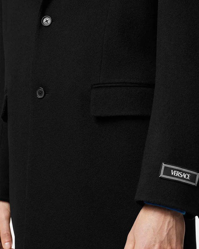 Versace Barocco SingleBreasted Long Coat Black Men Jackets and Coats