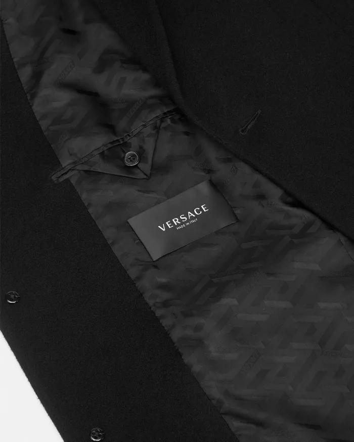 Versace Barocco SingleBreasted Long Coat Black Men Jackets and Coats