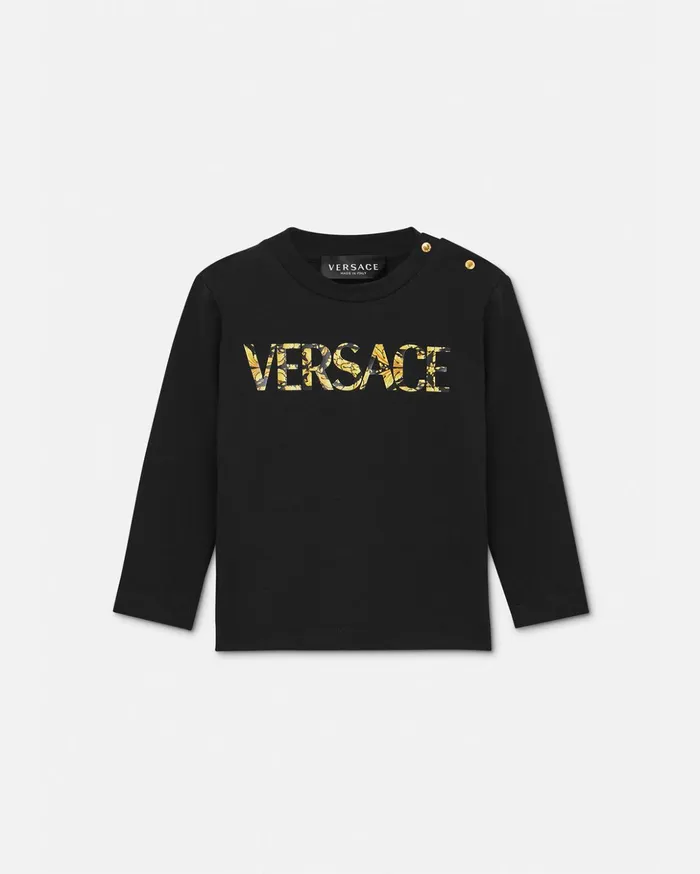 Versace Barocco Versace Logo Baby TShirt Black Children Clothing