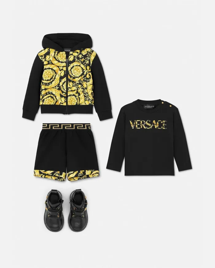 Versace Barocco Versace Logo Baby TShirt Black Children Clothing