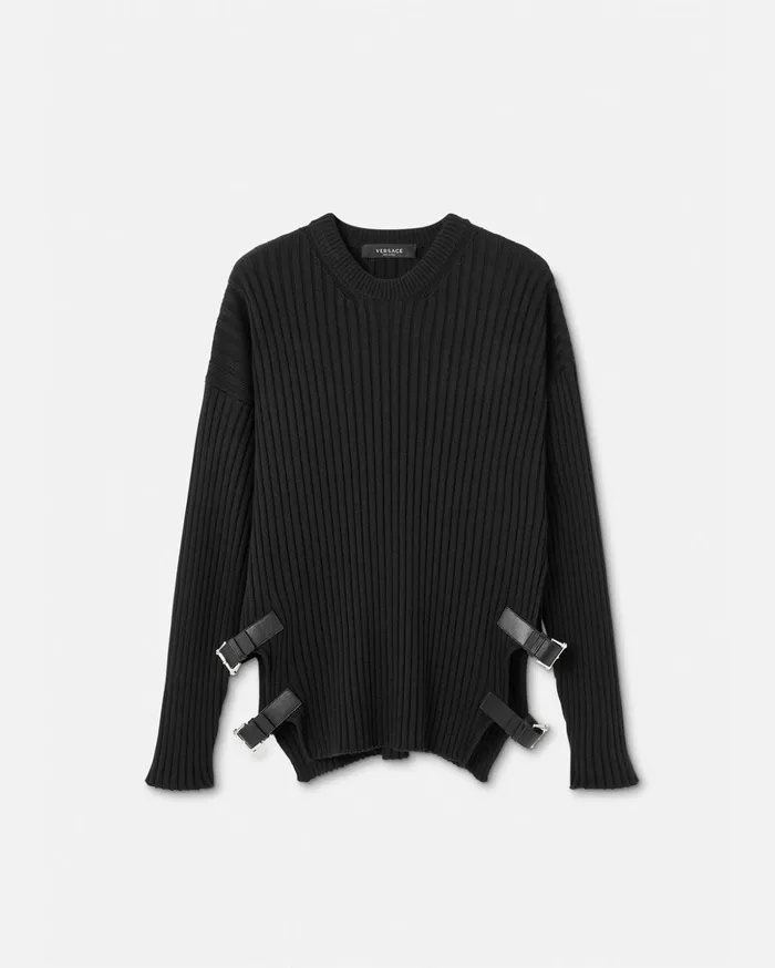 Versace Buckle Knit Jumper Black Men Knitwear