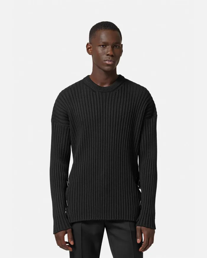 Versace Buckle Knit Jumper Black Men Knitwear