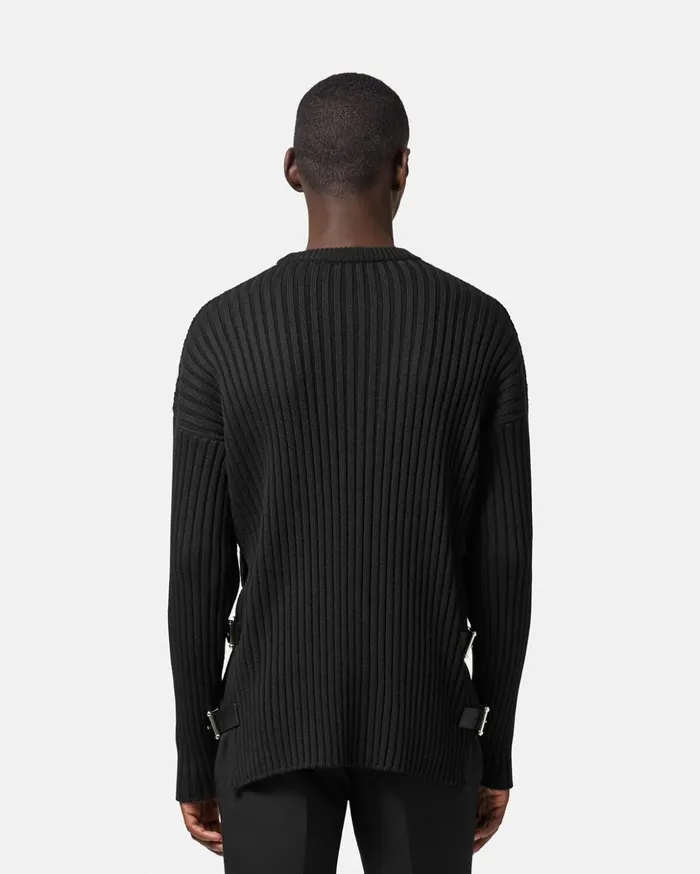 Versace Buckle Knit Jumper Black Men Knitwear
