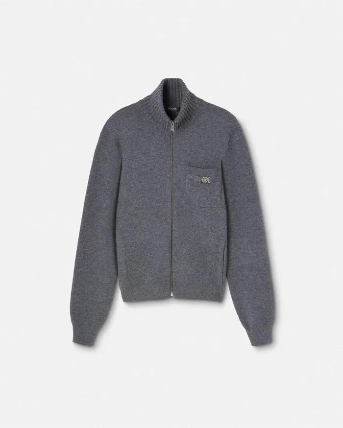 Versace CashmereBlend Zip Sweater Gray Men Knitwear