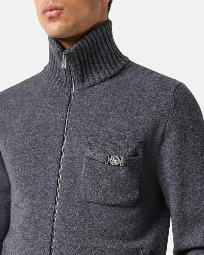Versace CashmereBlend Zip Sweater Gray Men Knitwear