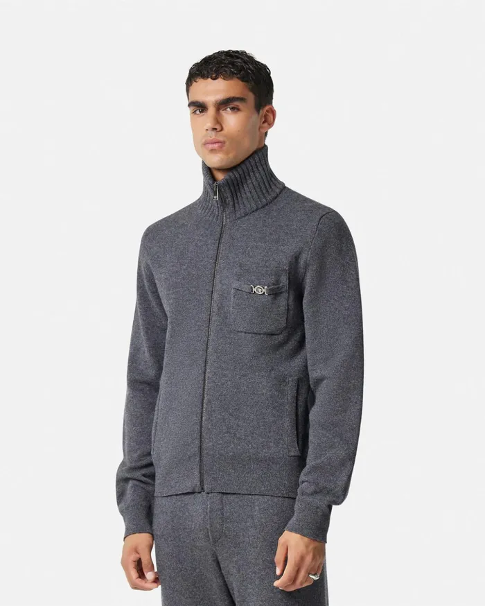 Versace CashmereBlend Zip Sweater Gray Men Knitwear