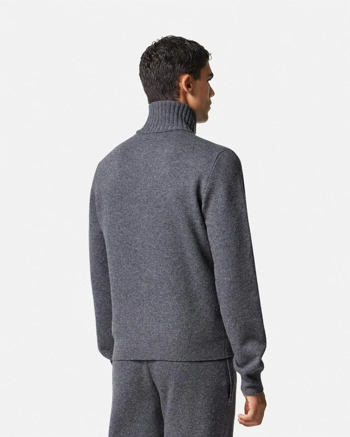 Versace CashmereBlend Zip Sweater Gray Men Knitwear
