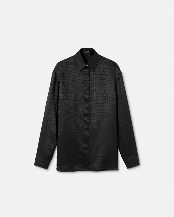 Versace CrocDevor Silk Blend Shirt Black Women Blouses and Tops