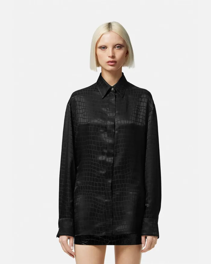 Versace CrocDevor Silk Blend Shirt Black Women Blouses and Tops
