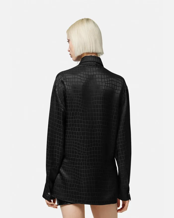 Versace CrocDevor Silk Blend Shirt Black Women Blouses and Tops