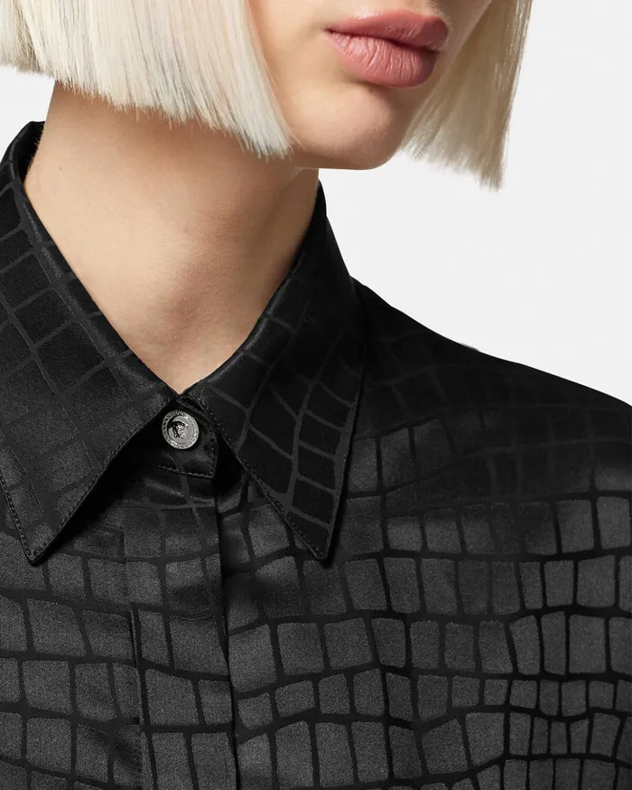 Versace CrocDevor Silk Blend Shirt Black Women Blouses and Tops