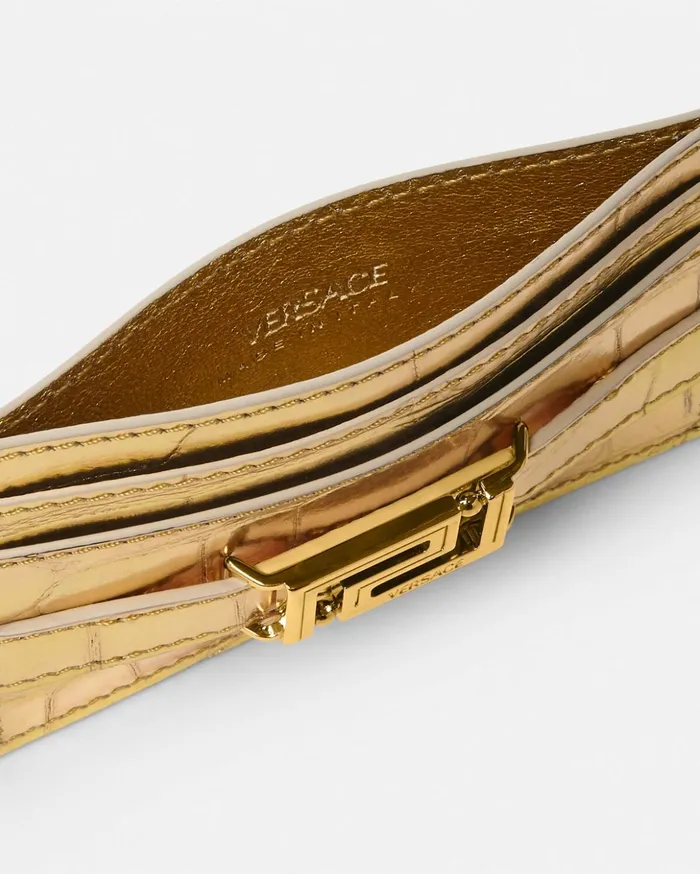 Versace CrocEffect Greca Goddess Card Holder Gold Women Wallets