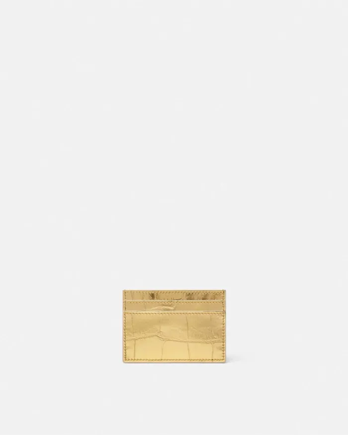 Versace CrocEffect Greca Goddess Card Holder Gold Women Wallets