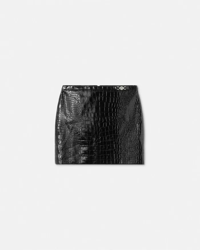 Versace CrocEffect Leather Mini Skirt Black Women Skirts