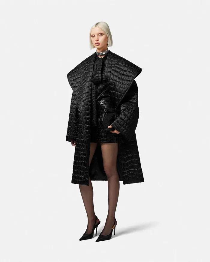 Versace CrocEffect Leather Mini Skirt Black Women Skirts