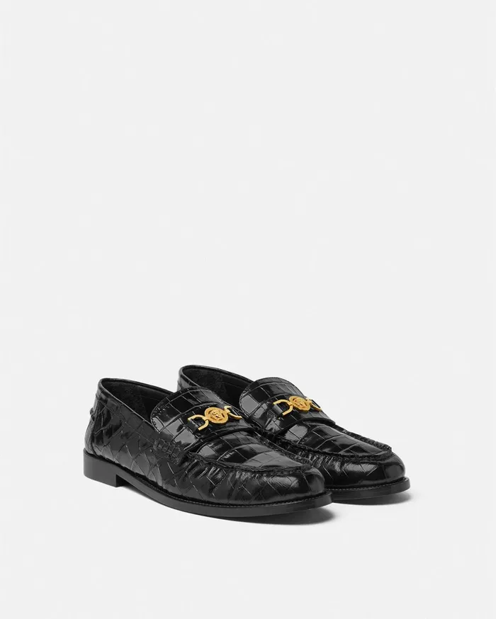 Versace CrocEffect Medusa 03995 Loafers Black Men Loafers and Slippers