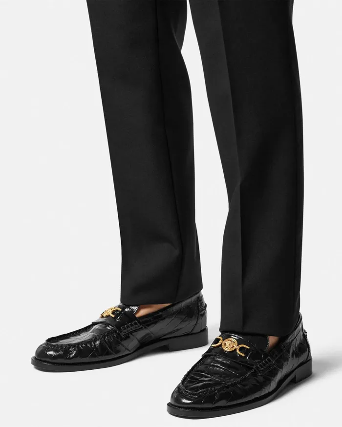 Versace CrocEffect Medusa 03995 Loafers Black Men Loafers and Slippers