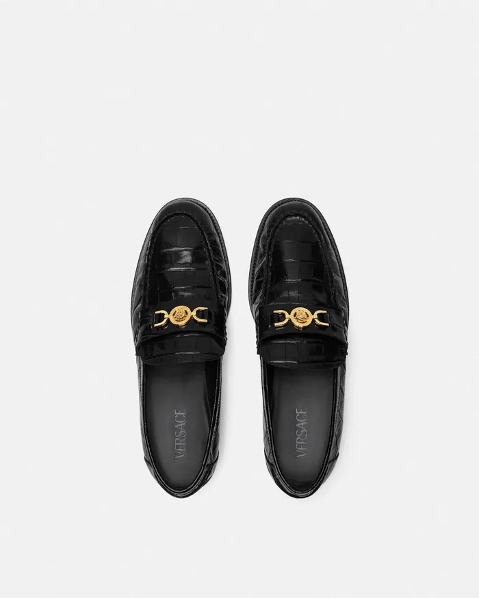 Versace CrocEffect Medusa 03995 Loafers Black Men Loafers and Slippers