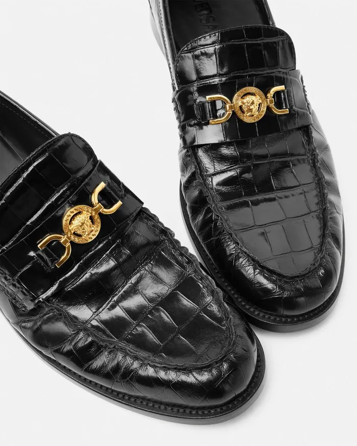 Versace CrocEffect Medusa 03995 Loafers Black Men Loafers and Slippers