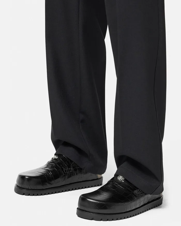 Versace CrocEffect Medusa Mules Blacksilver Men Loafers and Slippers