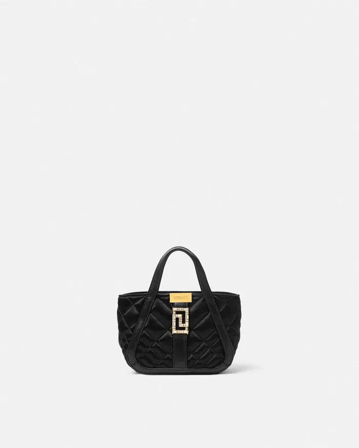 Versace Crystal Greca Goddess Satin Mini Bag Black Women Totes