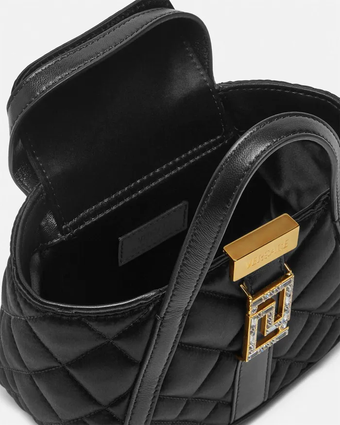 Versace Crystal Greca Goddess Satin Mini Bag Black Women Totes