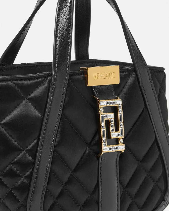 Versace Crystal Greca Goddess Satin Mini Bag Black Women Totes