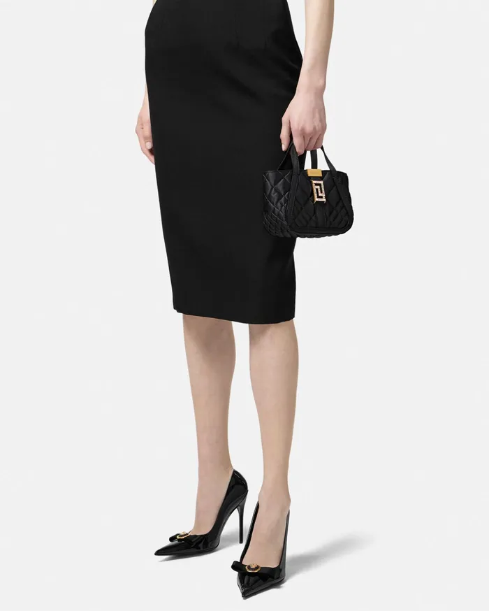 Versace Crystal Greca Goddess Satin Mini Bag Black Women Totes