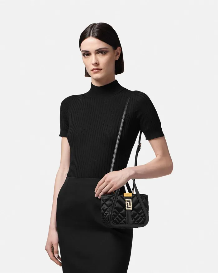 Versace Crystal Greca Goddess Satin Mini Bag Black Women Totes
