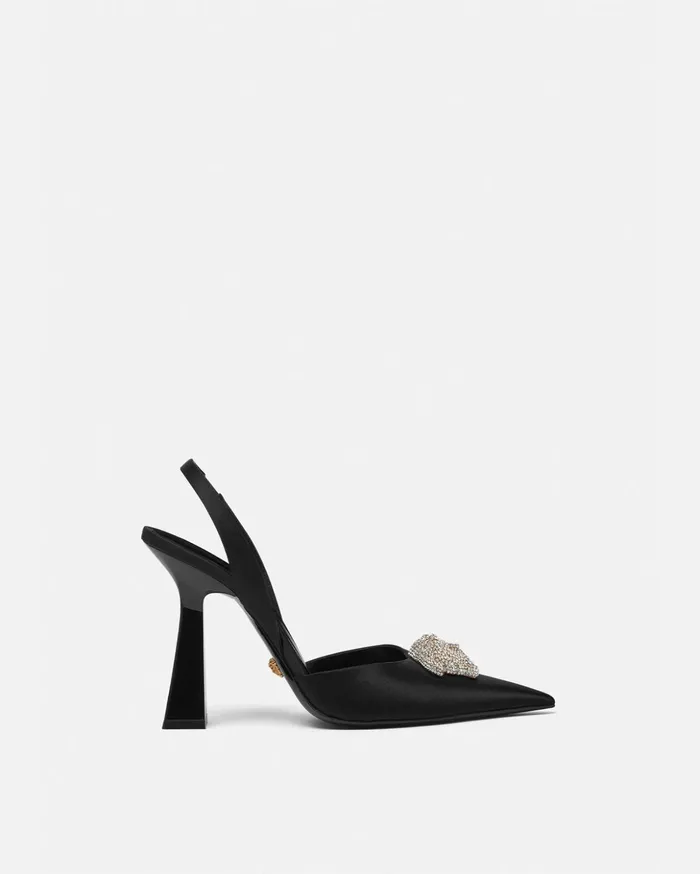 Versace Crystal La Medusa Satin Slingback Pumps Black Women Pumps