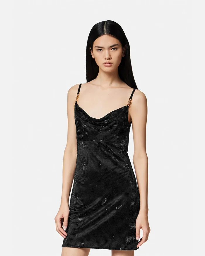 Versace Crystal Medusa 03995 Mini Dress Black Women Dresses