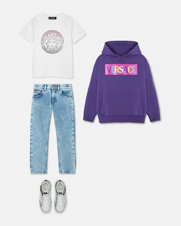 Versace Crystal Medusa Kids TShirt Whiteprint Children Clothing
