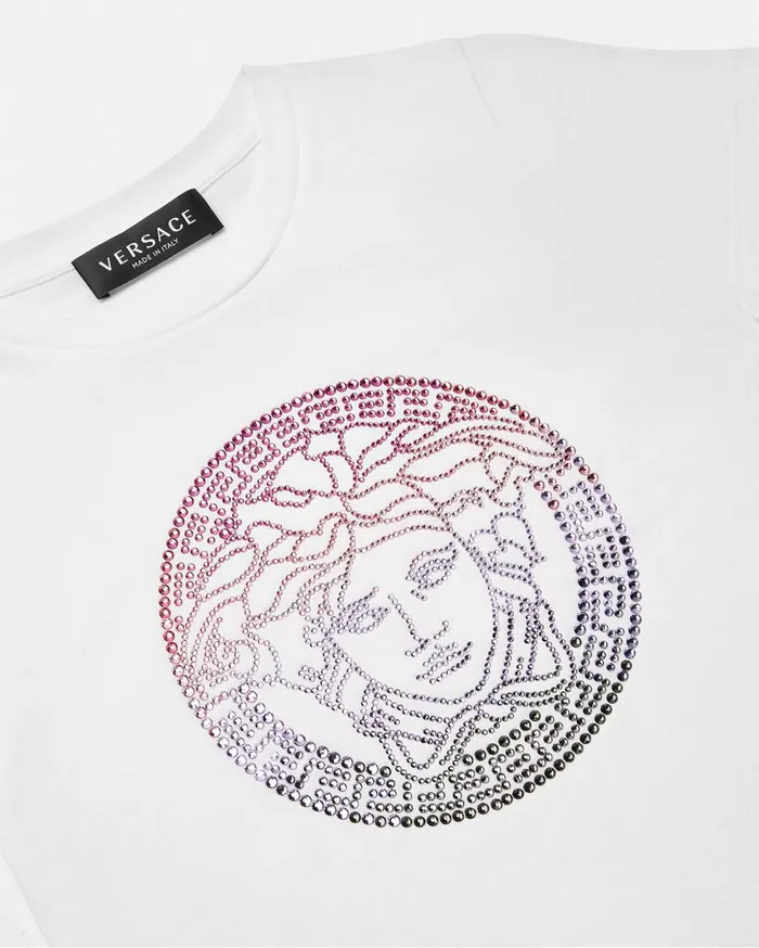 Versace Crystal Medusa Kids TShirt Whiteprint Children Clothing
