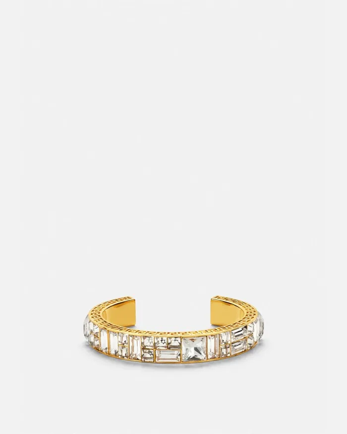 Versace Crystal Rose Window Cuff Bracelet Gold Women Bracelets