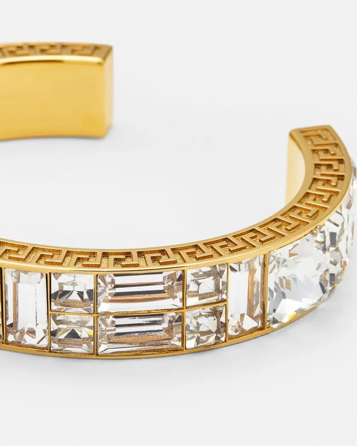 Versace Crystal Rose Window Cuff Bracelet Gold Women Bracelets