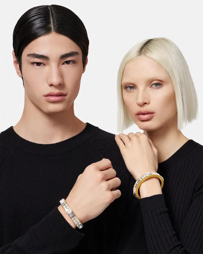 Versace Crystal Rose Window Cuff Bracelet Gold Women Bracelets