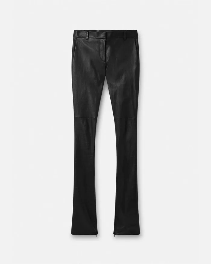 Versace Flared SlimFit Leather Pants Black Women Pants and Shorts