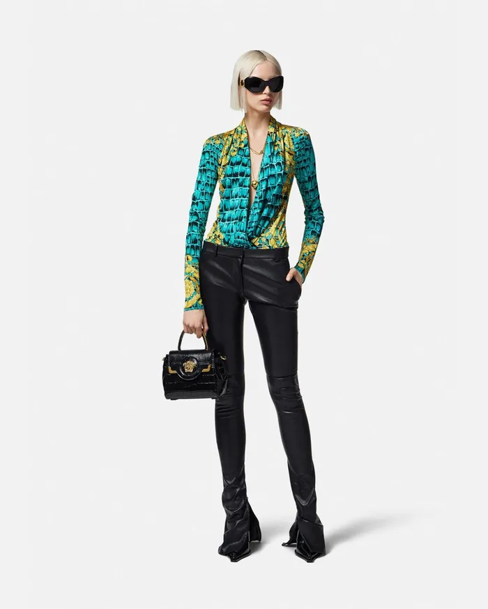 Versace Flared SlimFit Leather Pants Black Women Pants and Shorts