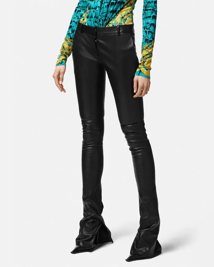 Versace Flared SlimFit Leather Pants Black Women Pants and Shorts