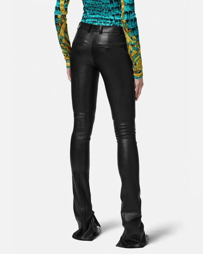 Versace Flared SlimFit Leather Pants Black Women Pants and Shorts