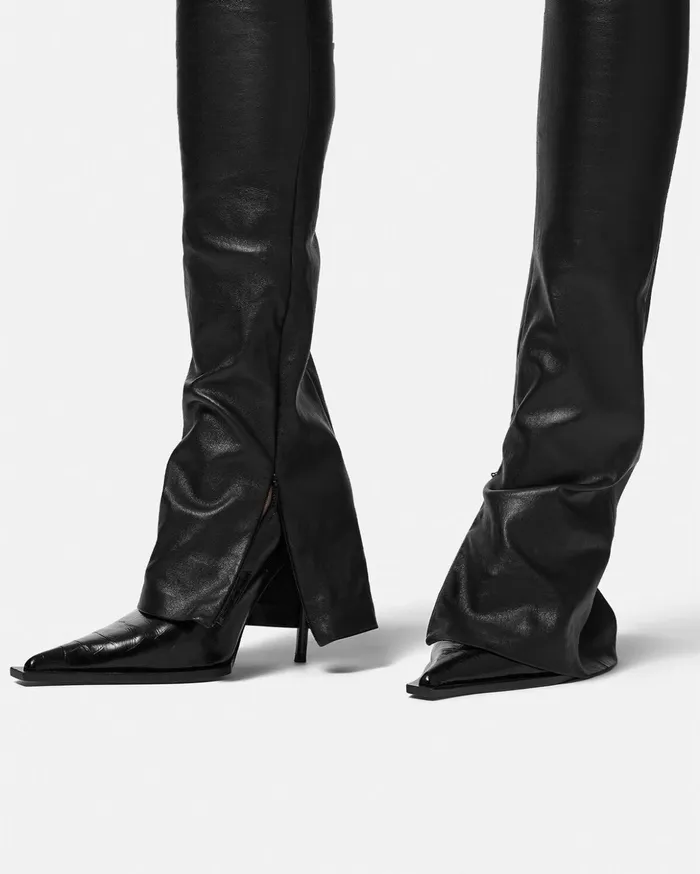 Versace Flared SlimFit Leather Pants Black Women Pants and Shorts