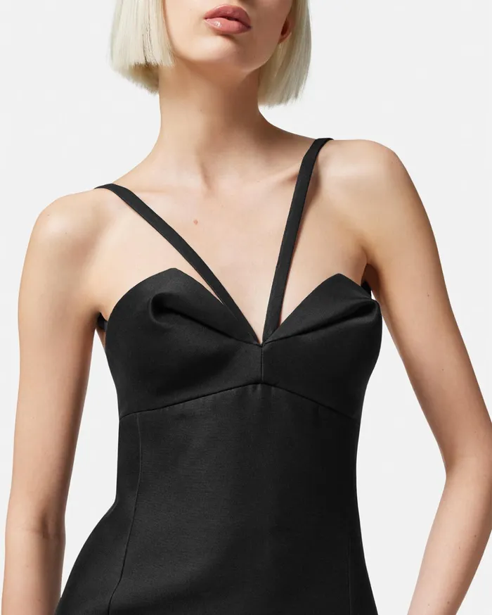 Versace Folded Bustier Midi Dress Black Women Dresses