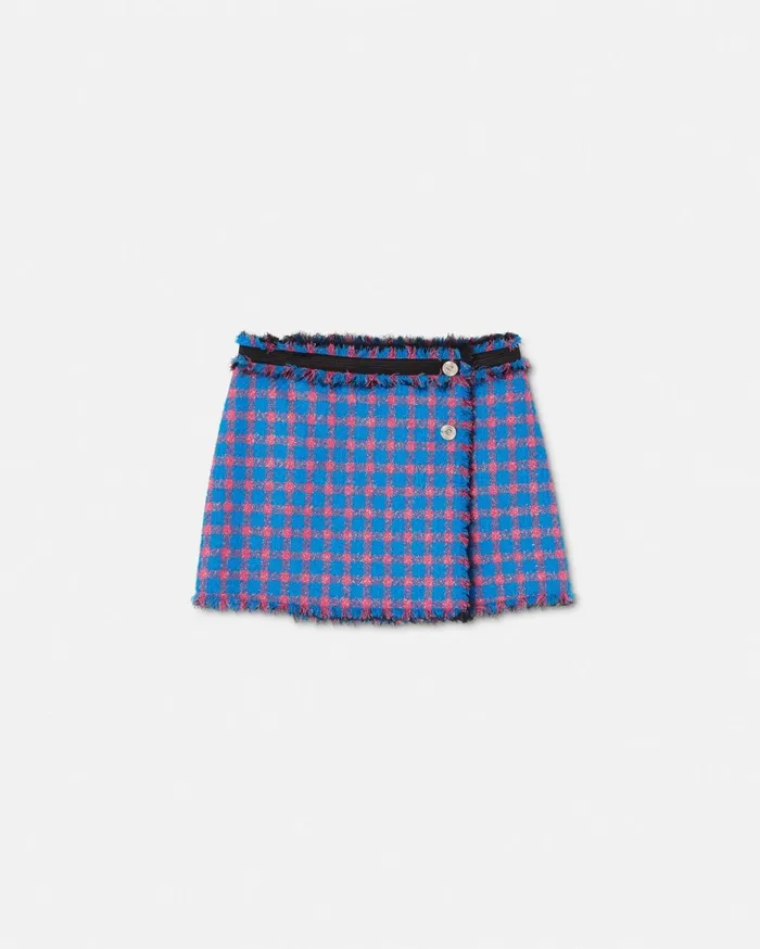 Versace Frayed Tweed Wrap Mini Skirt Blue Women Skirts