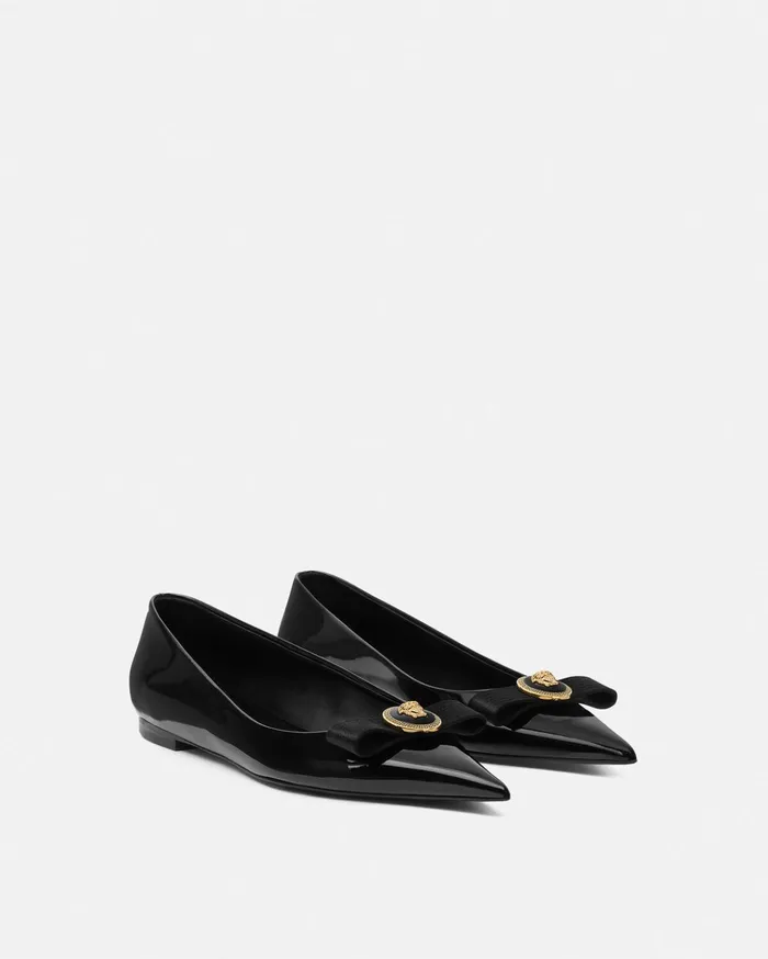 Versace Gianni Ribbon Flats Black Women Gianni Ribbon