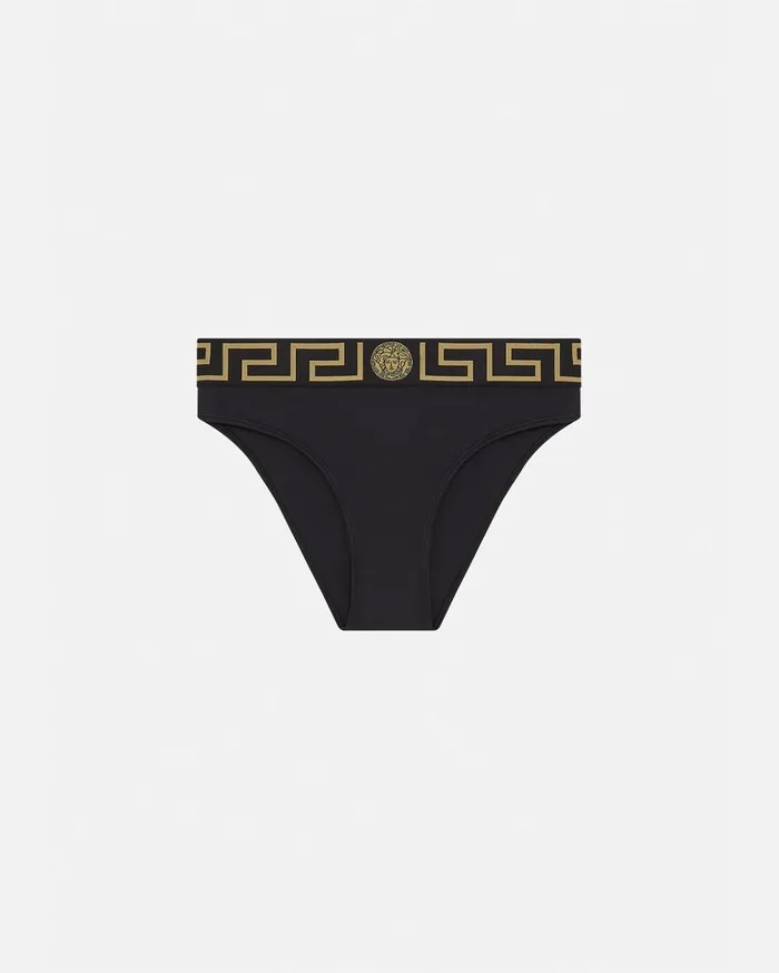 Versace Greca Border Bikini Bottoms Black Women Swimwear