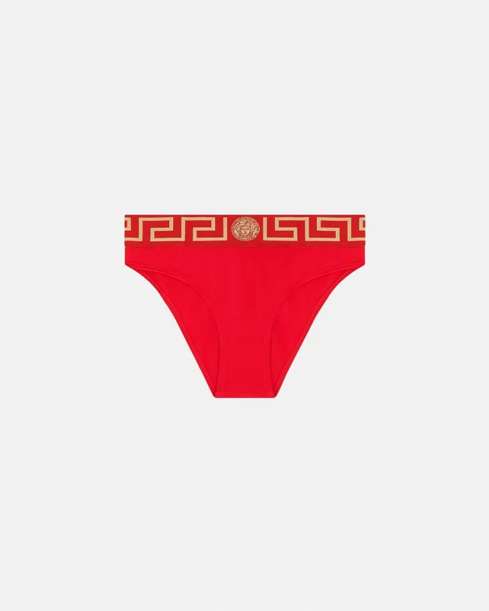 Versace Greca Border Bikini Bottoms Red Women Swimwear