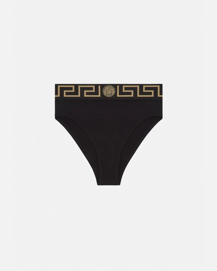 Versace Greca Border High Waist Briefs Black Women Bras and Briefs