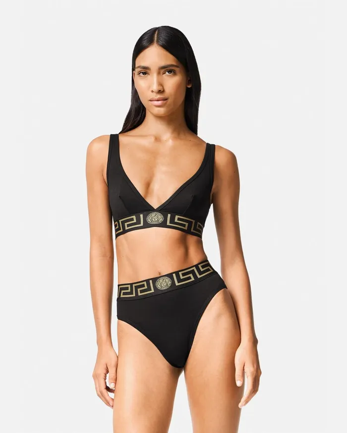 Versace Greca Border High Waist Briefs Black Women Bras and Briefs